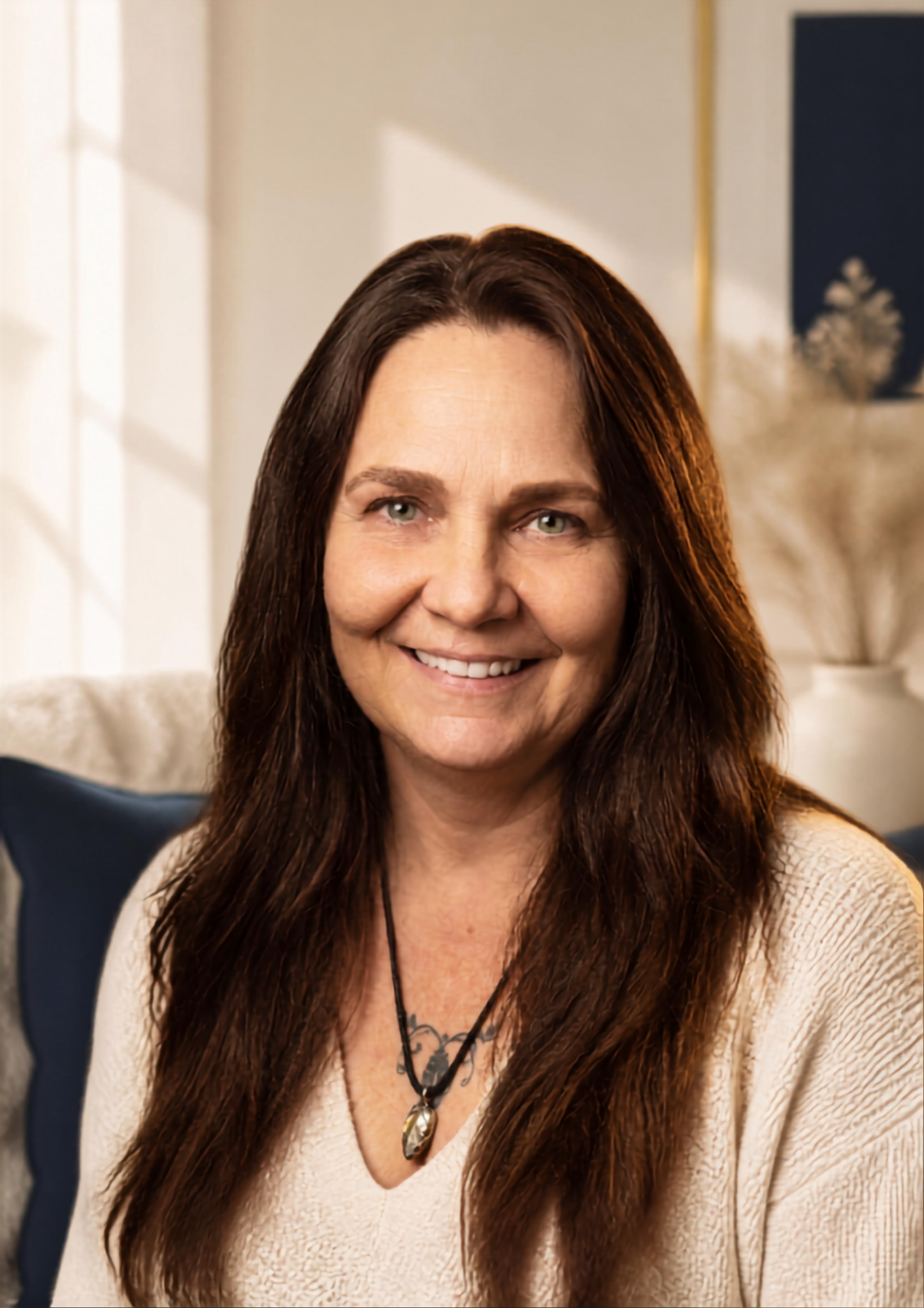 Jacqueline, founder of Move365Life, relaxed portrait in warm natural light